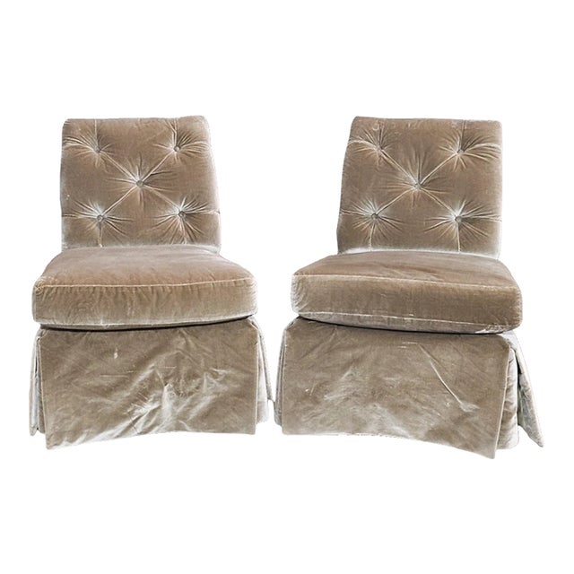 Pair of Late 20th Century Baker Furniture Slipper Chair Lounge Chair High End Velvet Upholstery For Sale