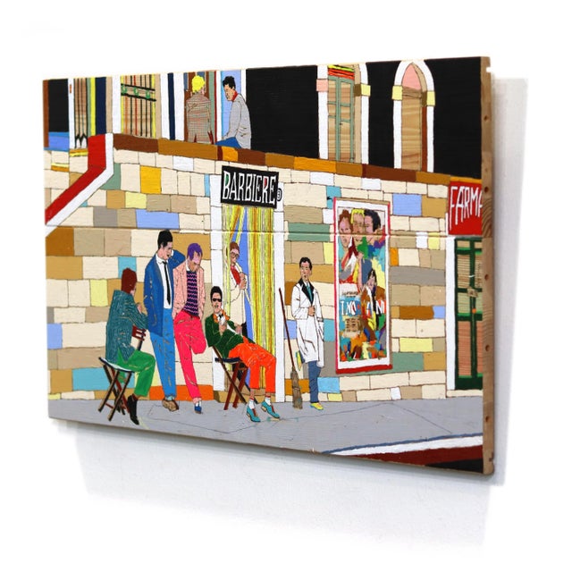 Lifestyle - Colorful Quirky Figurative Mixed Media Art on Wood Original Artwork by Fabio Coruzzi For Sale In Los Angeles - Image 6 of 9