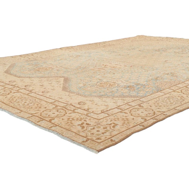 53739 Antique Persian Kerman Rug, 06'08 x 09'10. Quiet sophistication meets relaxed refinement in this hand knotted wool...