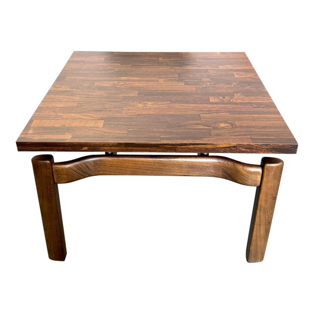 1970s Mid Century Modern Jens Risom Style Walnut and Laminate Floating Coffee/Side Table For Sale