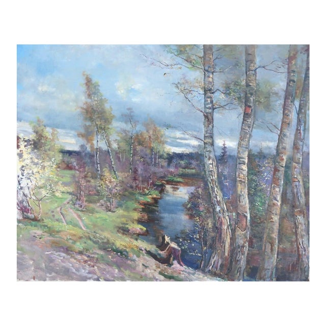 Spring Landscape Oil Painting, Impressionism, 1960 For Sale