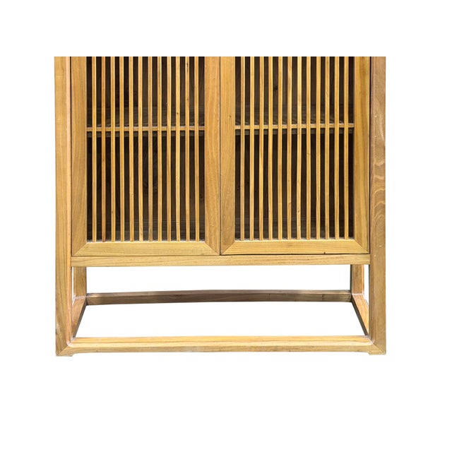 Light Brown Slatted Doors Display Storage Minimalist Zen Cabinet For Sale - Image 10 of 14
