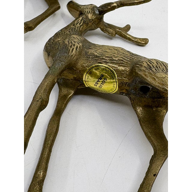 Late 20th Century Vintage Late 20th Century Brass Deer Statues - A Set of 3 For Sale - Image 5 of 9