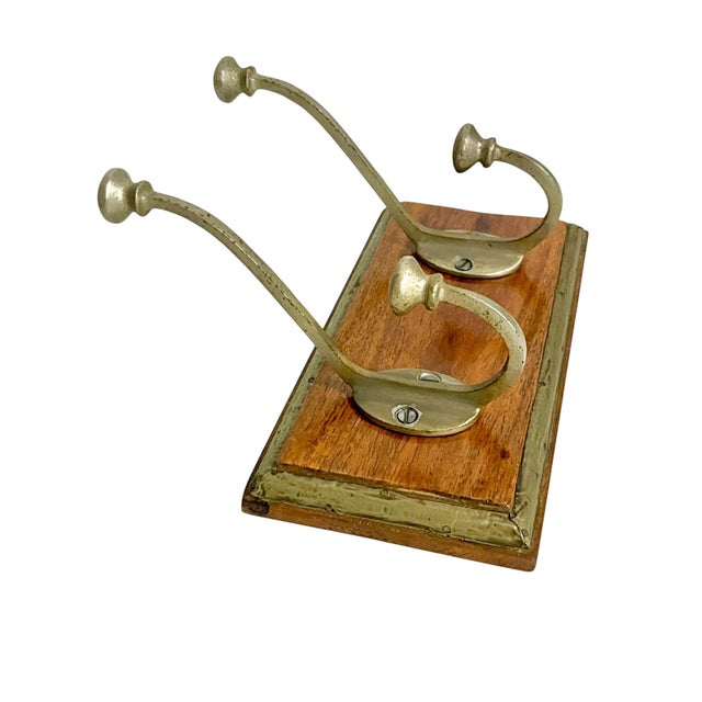 Pair of Vintage French Mid Century Wood and Metal Double Wall Hooks on Wood Plaques For Sale - Image 4 of 18