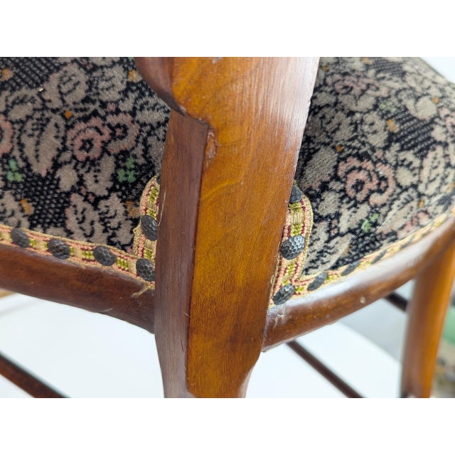 19th Century Sculptural Backrest Walnut and Velvet Sec Dining Chairs, Set of 4 For Sale - Image 12 of 13