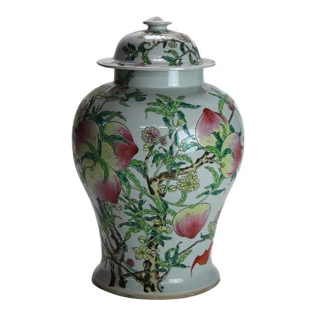 Chinese Republic Period Porcelain Covered Longevity Ginger Jar With Fruit, Early 20th Century For Sale
