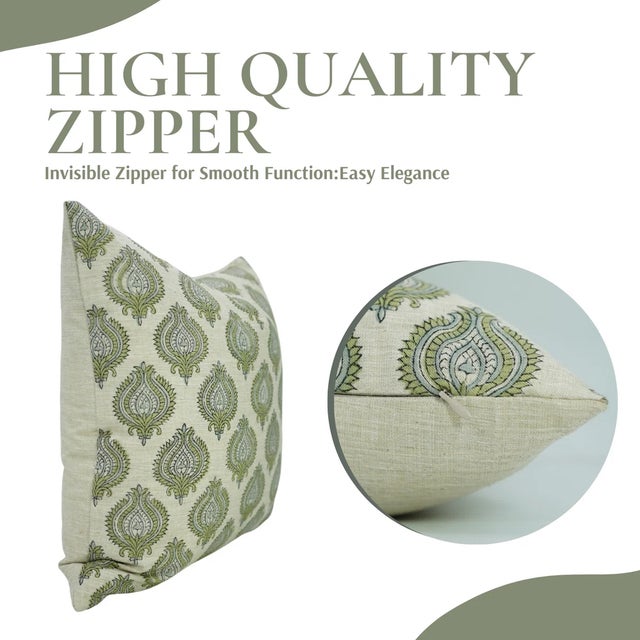 Contemporary Fabdivine Uday Pattern Hand Printed Linen Blend Pillow Cover- 26x26 For Sale - Image 3 of 5