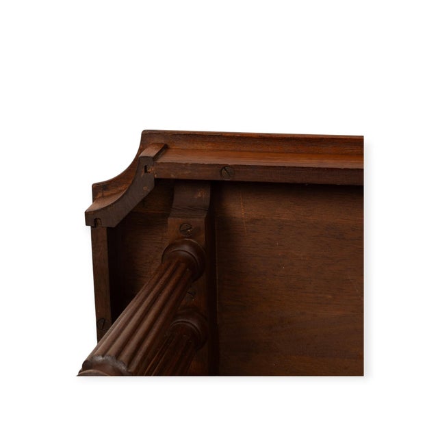 Wood Vintage Neoclassical Walnut Side Table W/ Reeded Columns & Lower Shelf 25x13.5x22 For Sale - Image 7 of 11