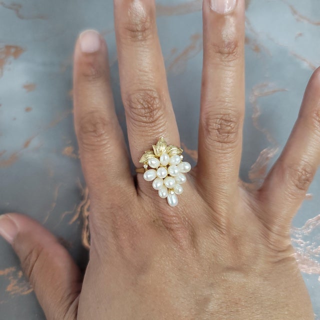 ♥ Product Summary ♥ Main Stone: Freshwater Pearl & Diamond Band Material: 14k Yellow Gold Weight: 5 grams Dimensions: 26mm...