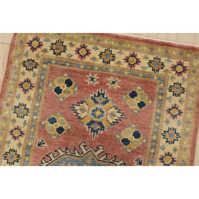 Kazak Runner 2’2” X 5’7” Pink Wool Tribal Hand-Knotted Oriental Rug For Sale In Philadelphia - Image 6 of 9