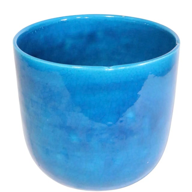 Mid-Century Modern Vintage French Blue Craquelure Vase For Sale - Image 3 of 13