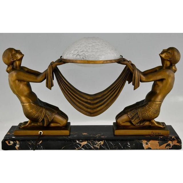 Art Deco Table Lamp with Kneeling Women from Max Le Verrier, 1925 For Sale - Image 4 of 10