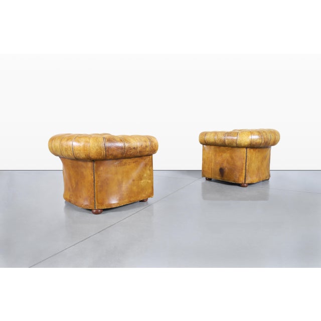 Mid 20th Century Vintage English Leather Chesterfield Club Chairs For Sale - Image 5 of 14