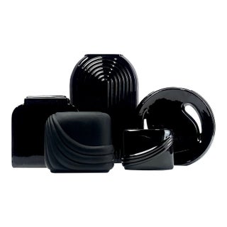 Flat & Black Postmodern Ceramic Vase Curation - Group of 5 For Sale