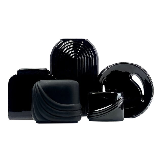 Flat & Black Postmodern Ceramic Vase Curation - Group of 5 For Sale