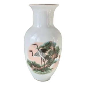 Vintage Asian Design Porcelain Vase With Cranes