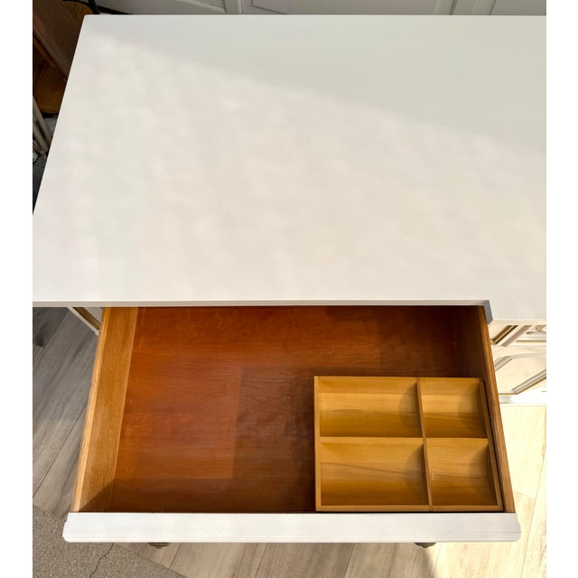 White 1970s Thomasville Dresser Credenza Newly Refinished in White With Gold Details For Sale - Image 8 of 11