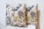 -Custom pair of designer pillows 21 x 21 in. - Linen fabric with blue and green floral pattern, backed with a neutral...