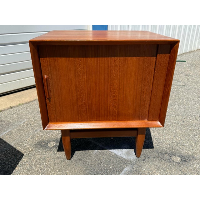 Mid-Century Modern Pair of Danish Modern Sven Age Madsen Tambour Door Teak Nightstands For Sale - Image 3 of 12