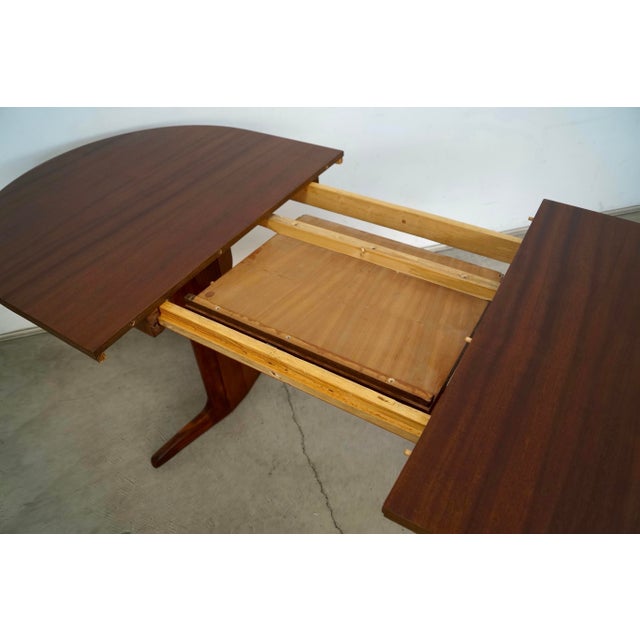 1960’s Mid-Century Danish Modern Trestle Leg Extendable Oval Dining Table With Leaf For Sale - Image 12 of 12