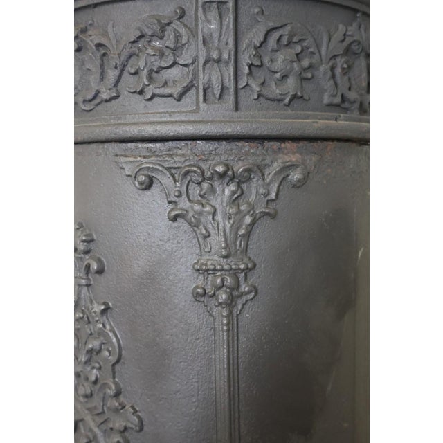 Late 19th Century Antique European Ornate Cast Iron Parlor Stove Heater With Urn Finial & Paw Feet, C. 1890 For Sale - Image 5 of 12