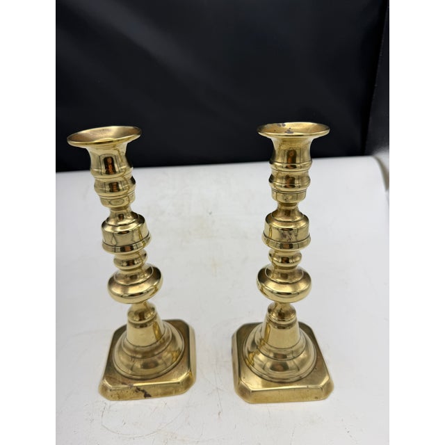 Pair of Vintage English Brass Candlesticks For Sale - Image 4 of 6