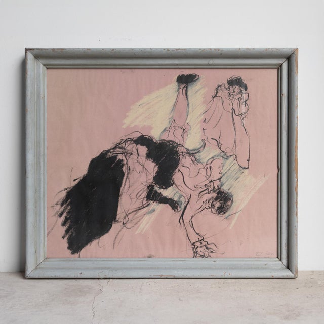 Vintage Original Pastel Drawing Depicting a Dramatic Scene by David Azuz, 1960s/1970s For Sale - Image 11 of 14
