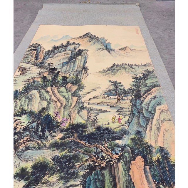 Mid 20th Century Hand Painted Chinese Hanging Scroll For Sale In San Francisco - Image 6 of 8