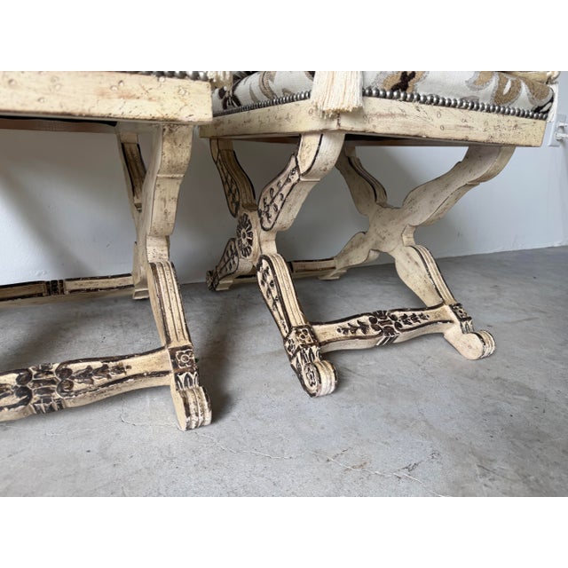 Vintage Maison Jansen Neoclassical-Style Carved Wood Ottomans – Pair For Sale - Image 9 of 11