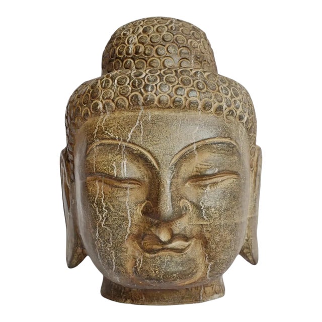 Vintage Stone Asian Buddha Head Sculpture For Sale