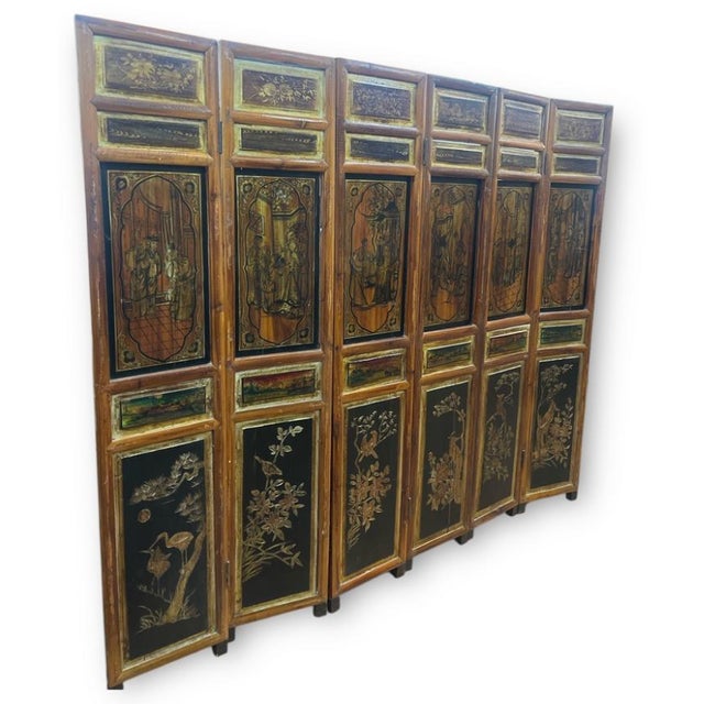 Chinese Early 20th Century 6-Panel Bamboo Chinese Screen For Sale - Image 3 of 7