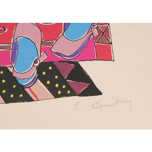 This lithograph, circa 1980, was created by the American artist, Estelle Ginsburg and is titled "Salon." It is edition...