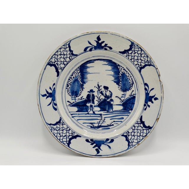 Antique Delft Chinoiserie Charger With Figures For Sale - Image 6 of 7