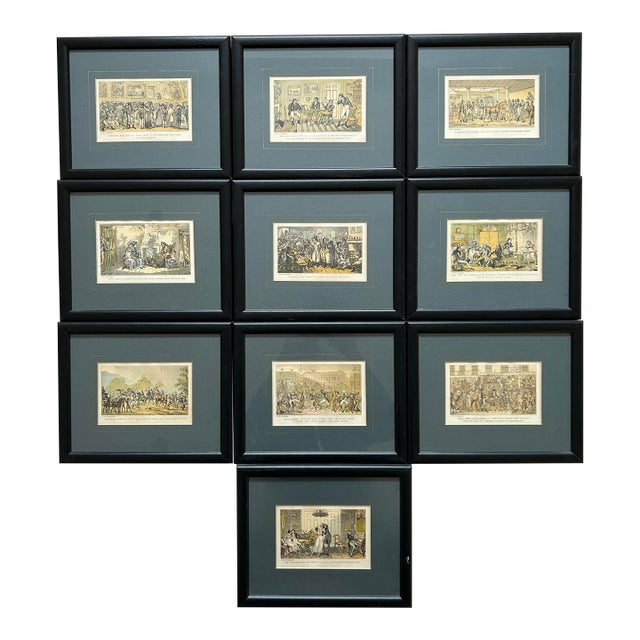 Set of 10 Framed English Original Cruikshank Engravings - Life in London For Sale