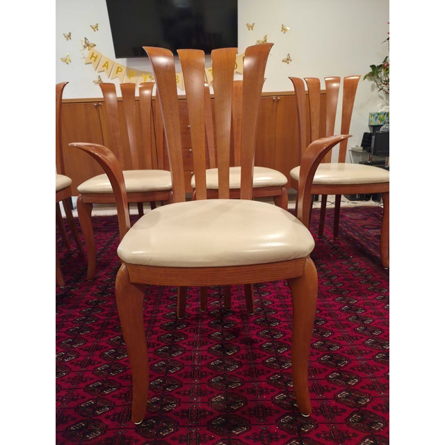 Wood A Sibau Set of 8 Post Modern Vintage Italian Sculptural Cherry Wood Dining Chairs For Sale - Image 7 of 8