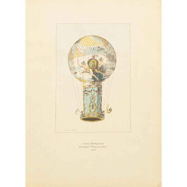 Sky Blue 1956 "The Aero-Montgolfiere Called “Tour De Calais” 1785", Large Vintage Offset Lithograph For Sale - Image 8 of 8
