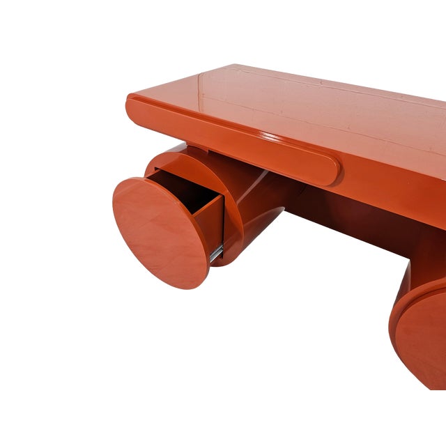 Sculptural Postmodern Burnt Orange Desk With Cylindrical Pedestals, 1980s For Sale In Los Angeles - Image 6 of 12