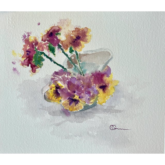I have grown and sold over a million violas on my flower farm. I painted this little bunch of violas in a miniature vase...