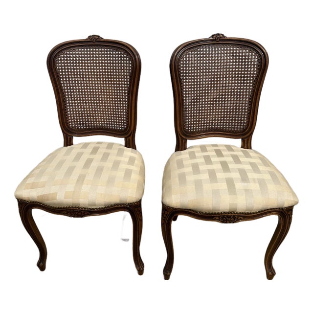 Pair of Vintage French Style Cane Chairs For Sale