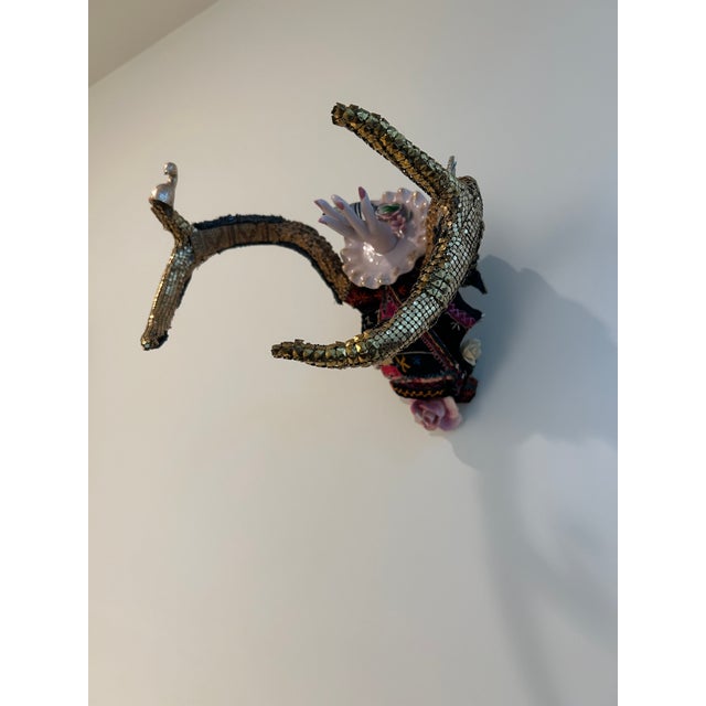 2020s Skull Wall Sculpture With Crazy Quilt and Vintage Media For Sale - Image 5 of 9