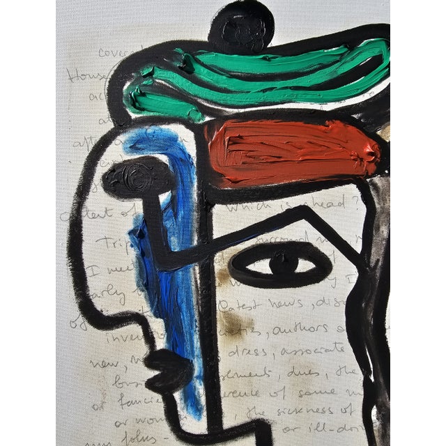 Abstract One-Of-A-Kind Female Portrait - Original Oil Painting in the Style of Pablo Picasso For Sale - Image 3 of 9