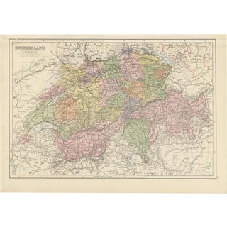Antique Map of Switzerland Canton Divisions, 1884 For Sale