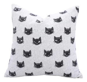 Fabdivine Halloween Cat Face Pillow Cover Artisan Cotton Cushion for Festive Home Décor Size 12x20- Kitty