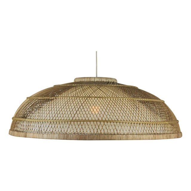 Coastal Bella by Oggetti Woven Rattan Pendant Light, Wide For Sale