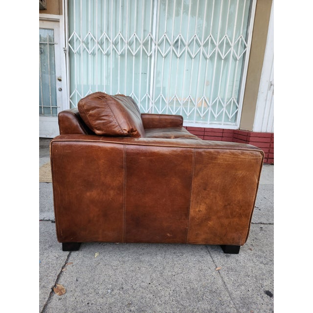 1980's Brown Leather Sofa For Sale In Los Angeles - Image 6 of 11