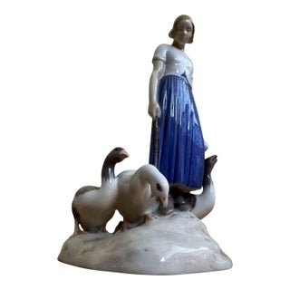Vintage Bing & Grondahl Denmark Porcelain "Girl With Geese" Figurine #2254 by Axel Locher, 1960 For Sale