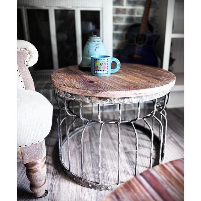 Transitional Reclaimed Wood & Distressed Wrought Iron Coffee & Side Tables Trio For Sale - Image 9 of 13