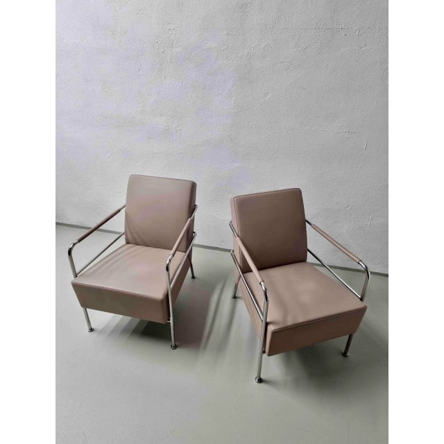 Set of Nude Leather & Steel Cinema Easy Chairs by Gunilla Allard for Lammhults, 1990s For Sale - Image 14 of 14