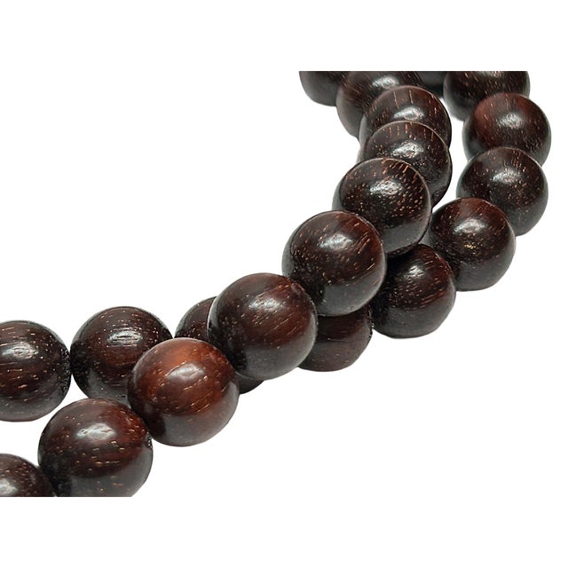 1980s Natural Dark Brown Wood Grain 108 Beads Hand Rosary Praying Chain For Sale - Image 5 of 6