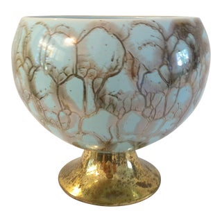 Mid-Century Delft Brass & Enamel Pedestal Bowl For Sale